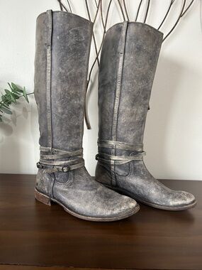 Frye Shirley Roding Boots Distressed Gray /Blueish Leather Boots